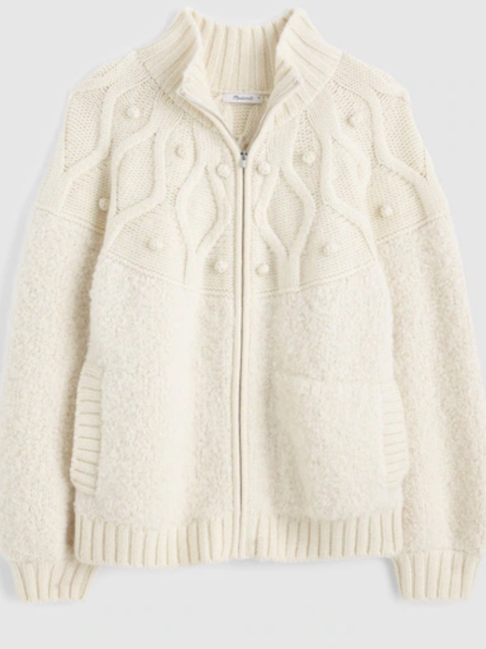 Madewell Zip Front Mock Neck Cardigan Medium Wool Alpaca Ivory